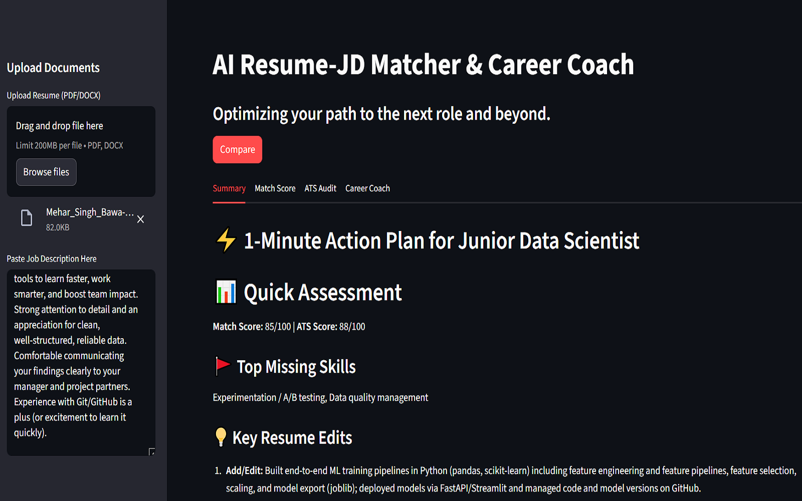 Agentic AI Resume Screening System dashboard